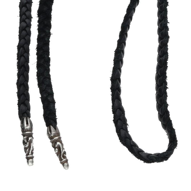크롬 하츠 LEATHER BRAID 스크롤 가죽 블레이드 실버 목걸이 중고 GZ11