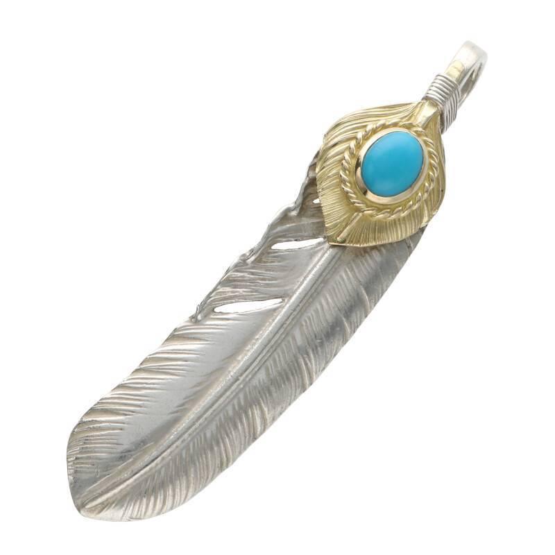 無料配達 ゴローズ ネックレストップ Os06 中古 ネックレストップ サイズ 特大 右向き 上金金縄ターコイズ特大フェザー Goro S ゴローズ メンズアクセサリー