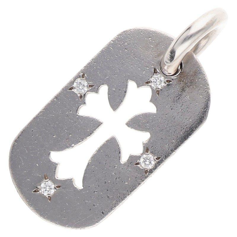 クロムハーツ  18K SMALL DOGTAG 4DIA/スモールドッグタグ 4ポイントダイヤ/ホワイトゴールドネックレストップ メンズ CHROME HEARTS（クロムハーツ） 18K SMALL DOGTAG 4DIA スモール