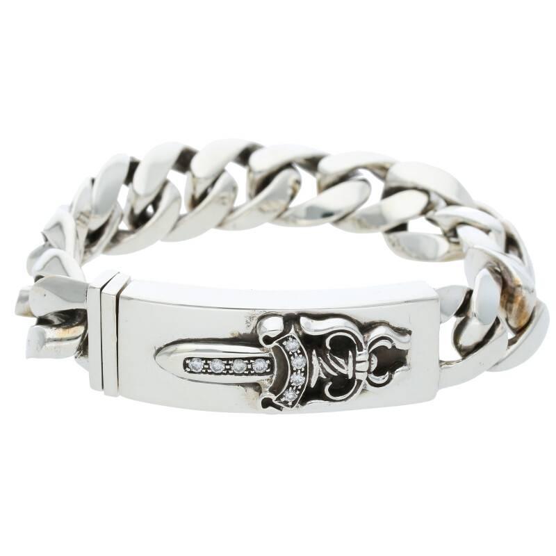 クロムハーツ Chrome Hearts ID DAGGER P/D/ダガーID サイズ:13LINK PAVEダイヤ/シルバーブレスレット