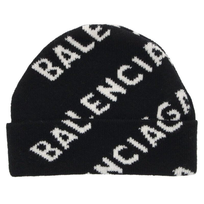 バレンシアガ 総柄 ロゴ ニット帽