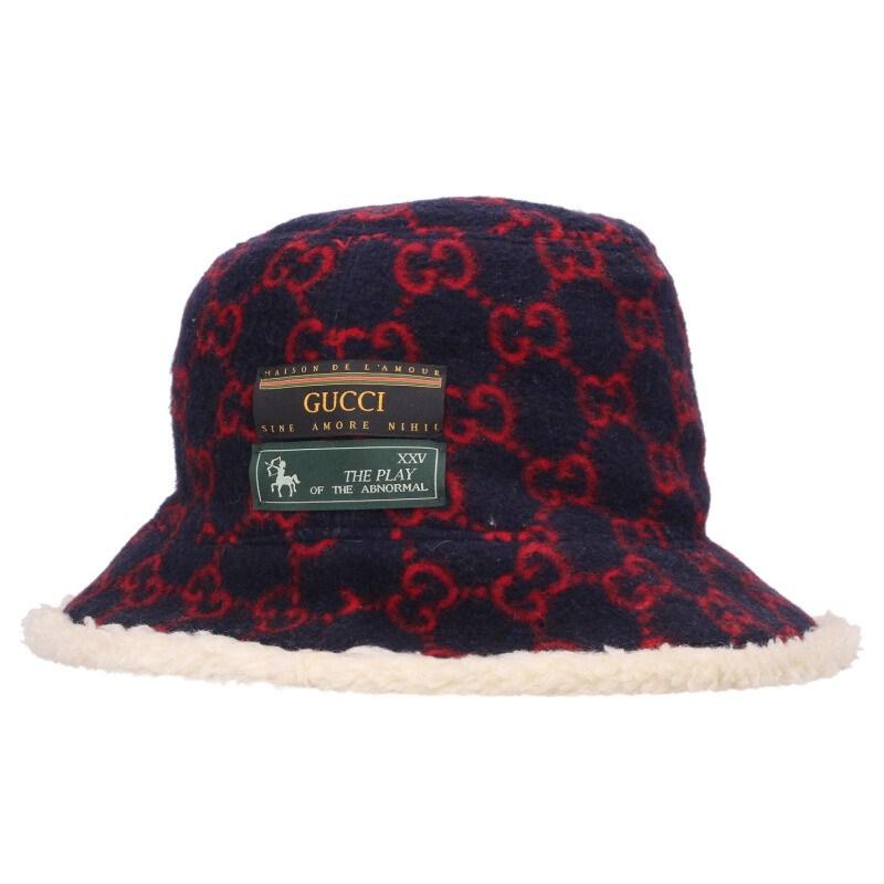 GUCCI（グッチ） サイズ:L 604194 GG総柄ボアバケットハット帽子 中古