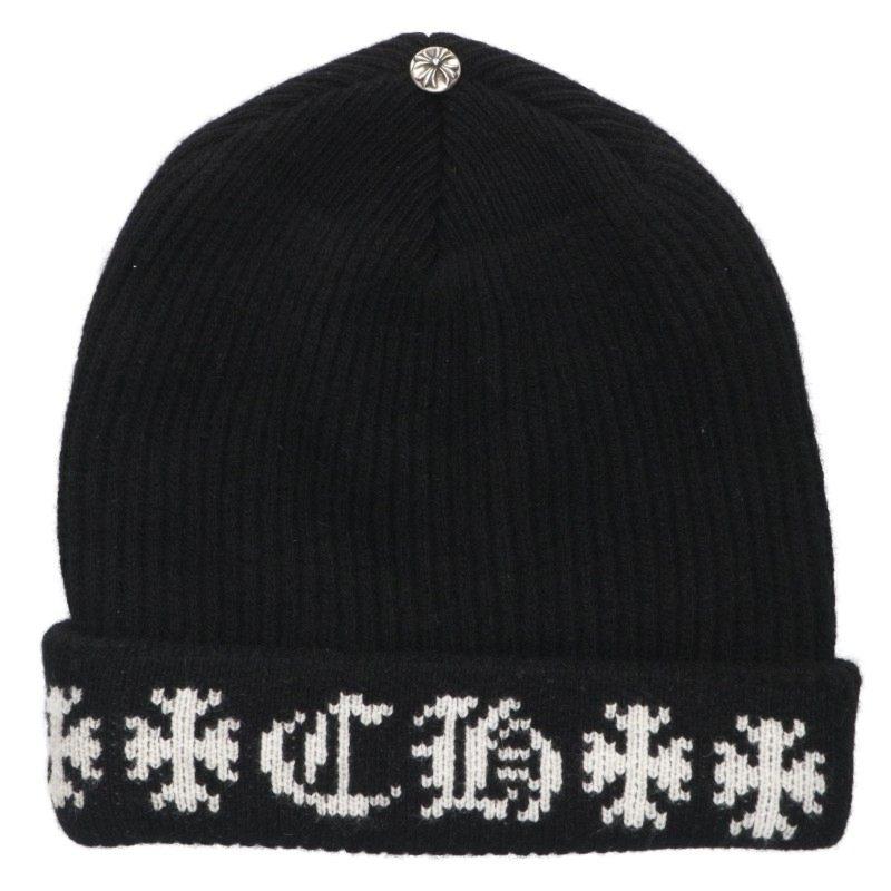 クロムハーツ  BIG DADDY/ビッグダディ クロスボタンCHプラス刺繍カシミヤニットキャップ帽子 メンズ CHROME HEARTS（クロムハーツ） BIG DADDY ビッグダディ クロスボタン