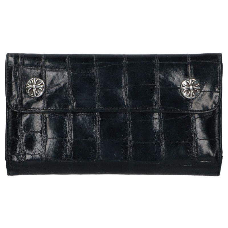 クロムハーツ   WAVE ALLIGATOR ウェーブアリゲーター クロスボールボタンアリゲーターレザーウォレット財布 中古 GZ11 CHROME HEARTS（クロムハーツ） 財布 WAVE ALLIGATOR/ウェーブ