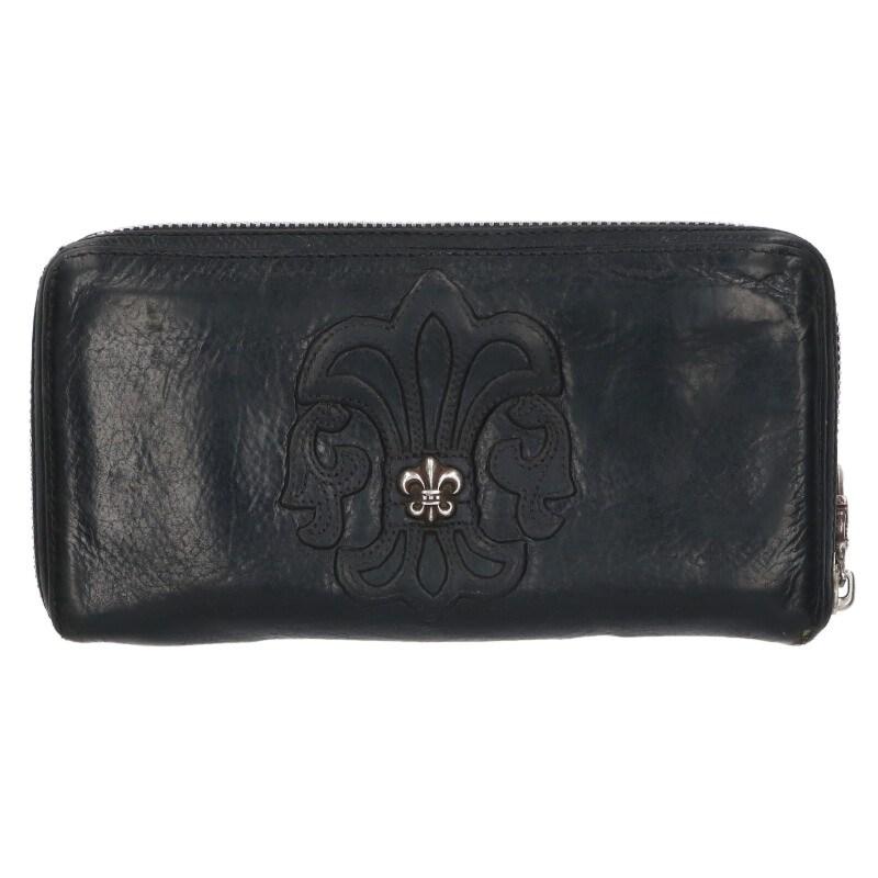 クロムハーツ   REC F ZIP BS BSフレア装飾ラウンドジップレザーウォレット財布 中古 FK04 CHROME HEARTS（クロムハーツ） 財布 REC F ZIP BS BSフレア装飾