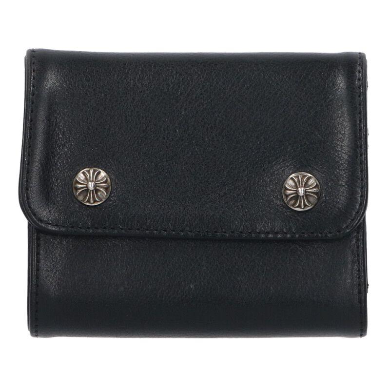 クロムハーツ   WAVE MINI ウェーブミニ クロスボールボタンレザーウォレット財布 中古 SJ02 CHROME HEARTS（クロムハーツ） 財布 WAVE MINI ウェーブミニ クロス