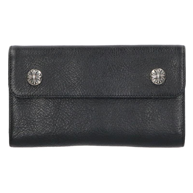 クロムハーツ   WAVE CROSS BALL ウェーブ クロスボールボタンレザーウォレット財布 中古 SS07 CHROME HEARTS（クロムハーツ） 財布 WAVE CROSS BALL ウェーブ クロス