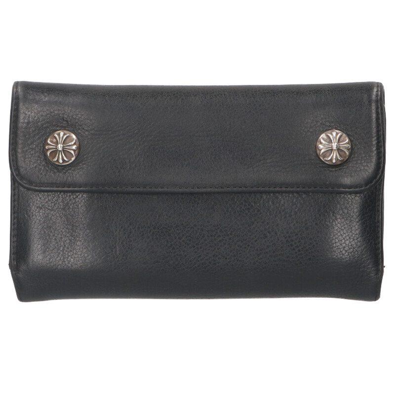 クロムハーツ WAVE CROSS BALL ウェーブ クロスボールボタンレザーウォレット財布 中古 OS06 CHROME HEARTS（クロムハーツ） 財布 WAVE CROSS BALL ウェーブ クロス