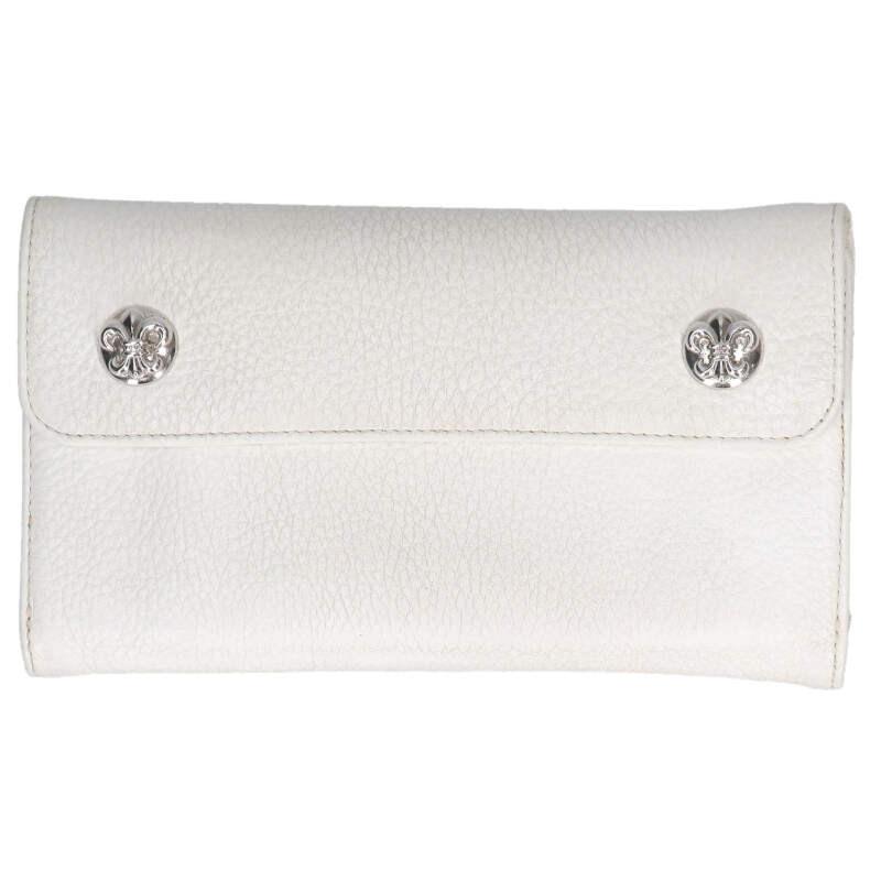クロムハーツ   WAVE  BS FLUER ウェーブ フレアボールボタンレザーウォレット財布 中古 OK15 CHROME HEARTS（クロムハーツ） 財布 WAVE BS FLUER ウェーブ フレア