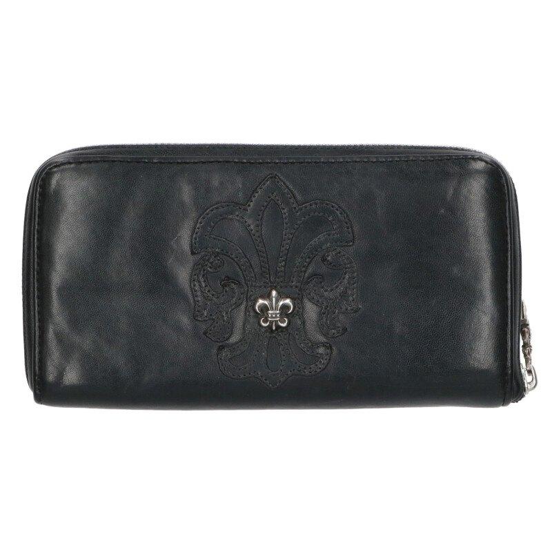 クロムハーツ   REC F ZIP BS BSフレア装飾ラウンドジップレザーウォレット財布 中古 SS07 CHROME HEARTS（クロムハーツ） 財布 REC F ZIP BS BSフレア装飾