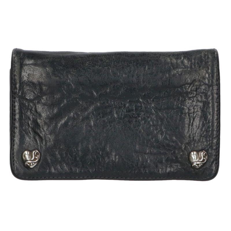クロムハーツ   1ZIP 1ジップ フローラルボタンレザーウォレット財布 中古 SS07 CHROME HEARTS（クロムハーツ） 1ZIP 1ジップ ハートボタンレザー財布
