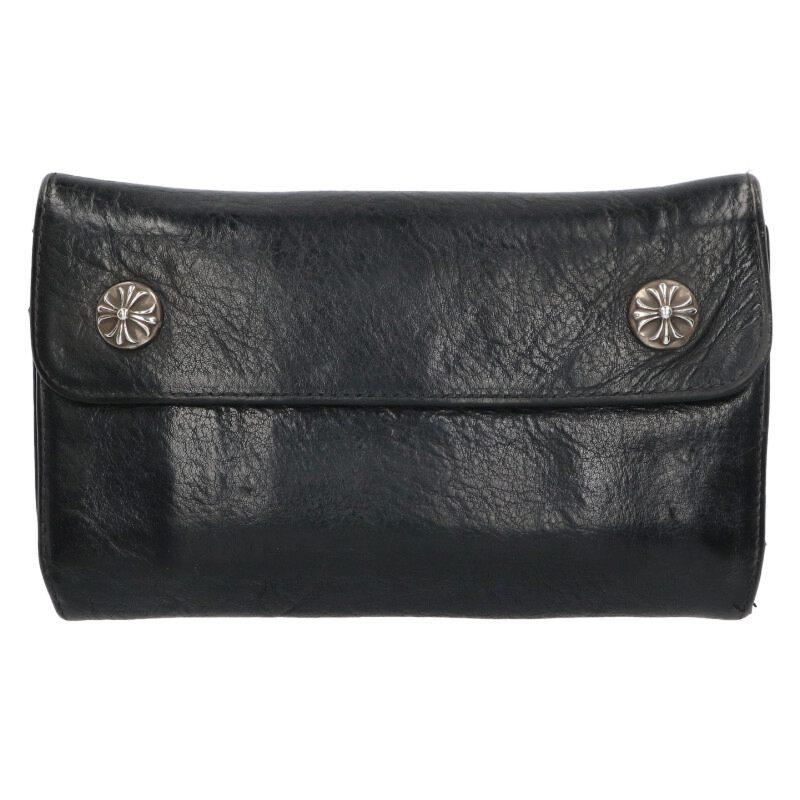 クロムハーツ   WAVE CROSS BALL ウェーブ クロスボールボタンレザーウォレット財布 中古 SJ02 CHROME HEARTS（クロムハーツ） 財布 WAVE CROSS BALL ウェーブ クロス
