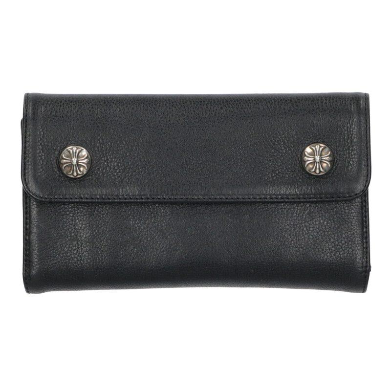 CHROME HEARTS クロムハーツ（原本無） WAVE CROSS BALL ウェーブ クロスボール ボタンレザー ウォレット 財布 ブラック系【中古】 CHROME HEARTS（クロムハーツ） 財布 WAVE CROSS BALL ウェーブ クロス