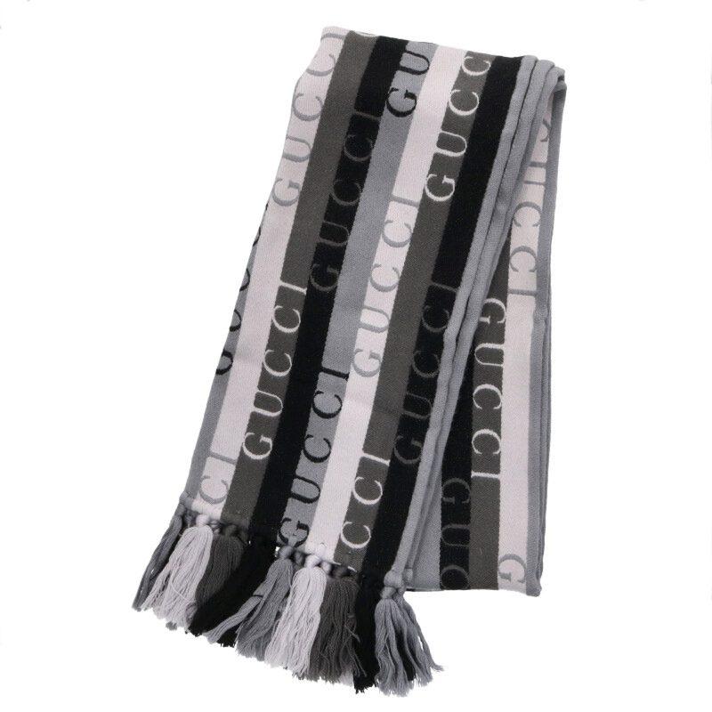 GUCCI（グッチ） マフラー 634166 コットンウールロゴストライプ