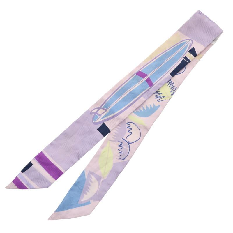 エルメス   Sea Surf and Fun 海とサーフとファン総柄シルクツイリースカーフ 中古 GZ14 HERMES（エルメス） Sea Surf and Fun 海とサーフとファン総柄シルク