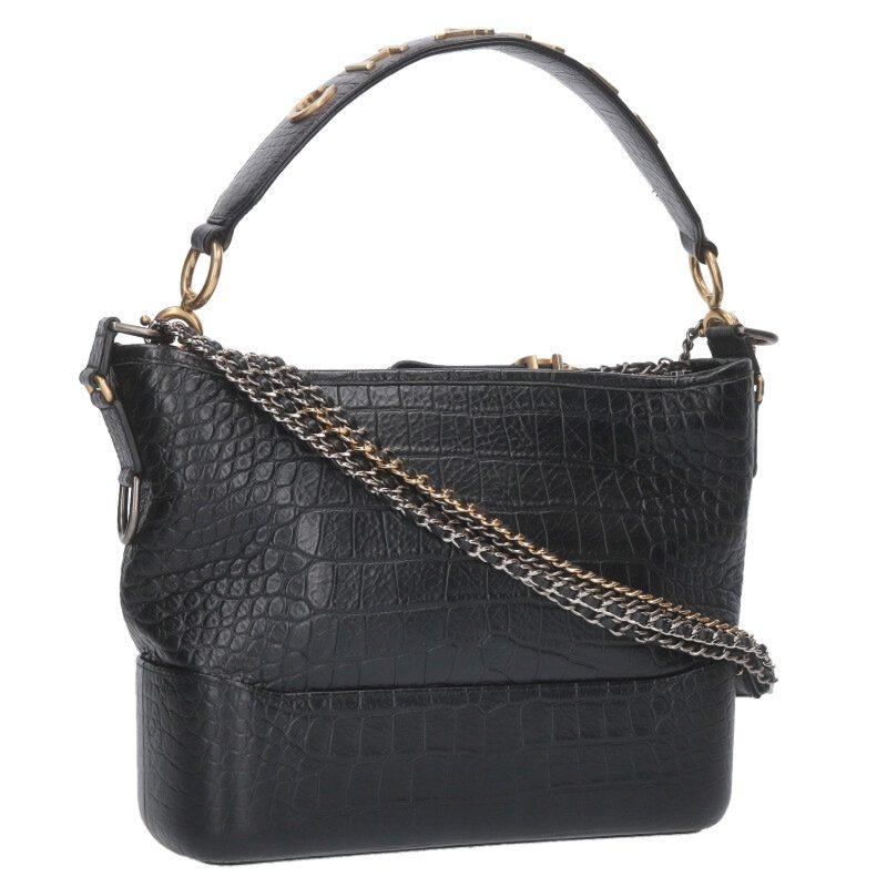 シャネル ガブリエル ドゥ シャネル ショルダーバッグ レザー ブラック レディース CHANEL  中古 R&Kリサイクルキング CHANEL（シャネル） ガブリエル ドゥ クロコダイル型押しレザー