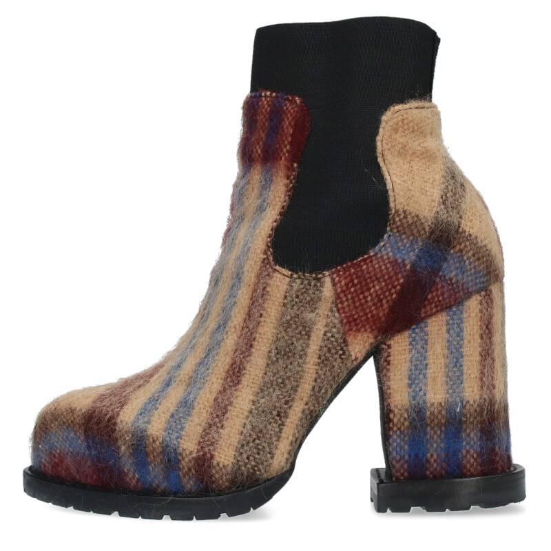 サカイ Sacai 18-04065 サイズ:38 チェックヒールブーツ 中古 BS99 