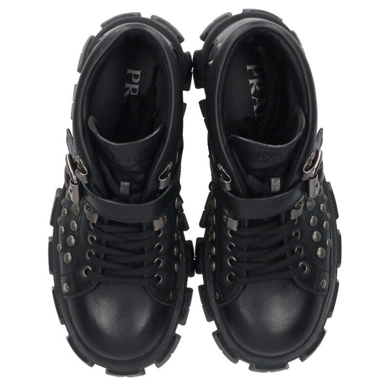 PRADA スニーカー風ブーツ　スタッズ サイズ38 PRADA（プラダ） サイズ:38 モノリス スタッズ装飾レザーアンクル