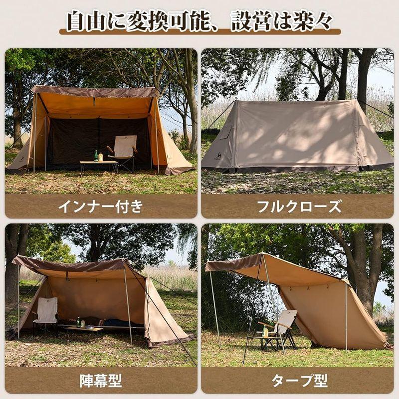 TOMOUNT パップテント TC軍幕 ソロテント 2人用 ポリコットンテント 煙突穴付き インナー付き サイドウォール付き 多機能 日よけ パップテント TC軍幕 ソロテント 2人用 ポリコットンテント 煙突穴付き インナー付き サイドウォール付き 多機能 日よけ
