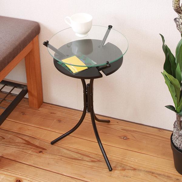 ガラストップサイドテーブル ガラストップサイドテーブル(ブラック) 幅30cm ミニテーブル/オシャレ