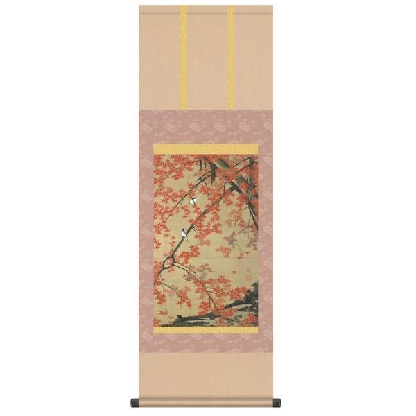 〔干支掛軸/動植綵絵掛軸〕干支の掛軸・鳳凰・鶴・鶏 伊藤若冲 尺三掛軸 (紅葉小禽図)