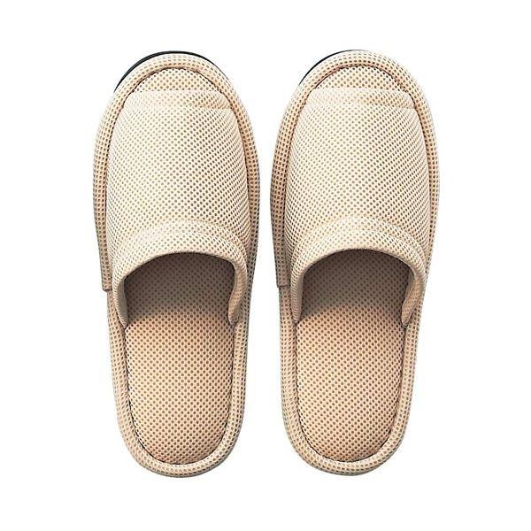 (まとめ)テンダイ ウォッシャブルメッシュスリッパ ベージュ〔×5セット〕
