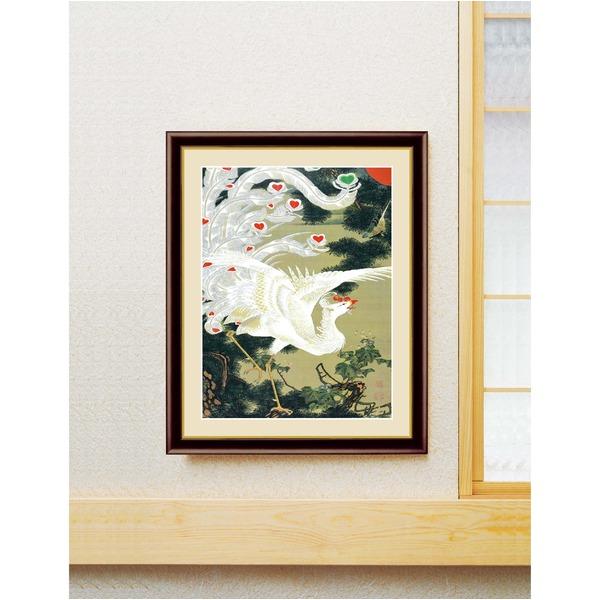 伊藤若冲 額装品 茶 〔 F6号 老松白鳳図 〕 若冲 鳳凰 旭日 動植綵絵額 群鶏 白鳳 鶏