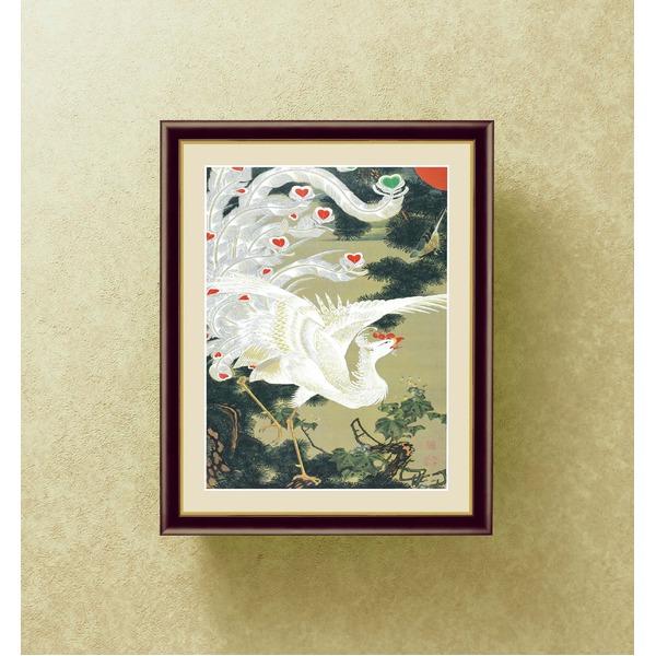 伊藤若冲 額装品 茶 〔 F6号 老松白鳳図 〕 若冲 鳳凰 旭日 動植綵絵額 群鶏 白鳳 鶏