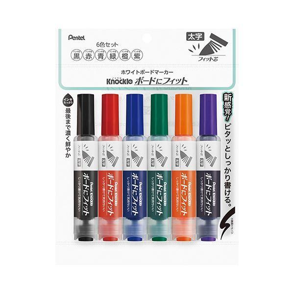 (まとめ) ぺんてる ボードマーカーノックル EMWL5BF6ST 太字 6色 〔×30セット〕
