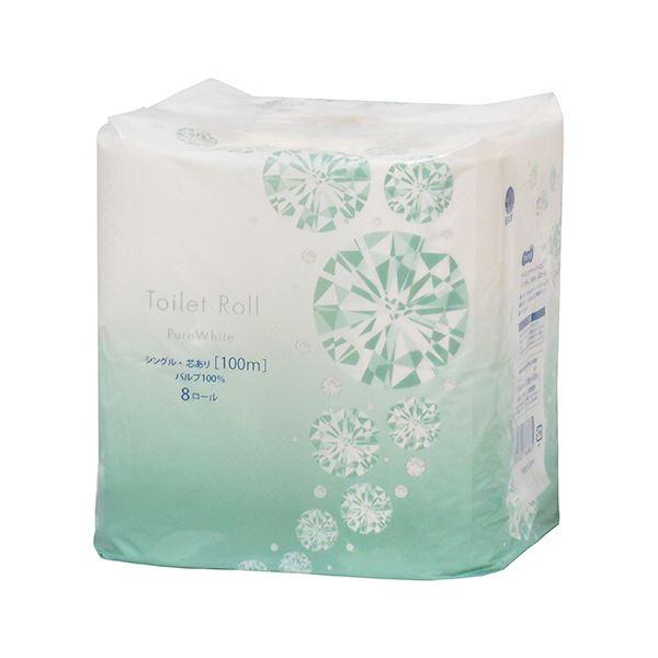 TANOSEE トイレットペーパーピュアホワイト シングル 芯あり 100m 1セット(48ロール：8ロール×6パック)の画像