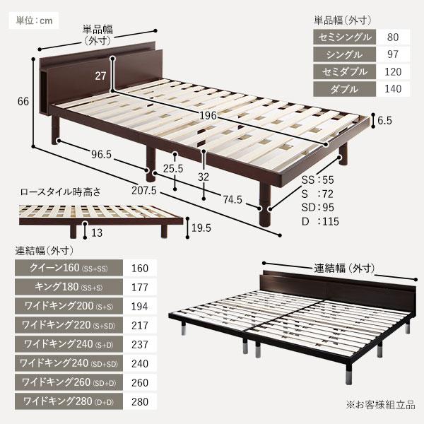 ベッド ワイドキング 240 S+D 国産ポケットコイルマットレス付 レギュラー ブラック 連結 宮付き 高さ調整 すのこ ベット_16