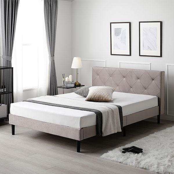 布張り ベッド シングル ベッドフレームのみ モーブピンク 脚付き