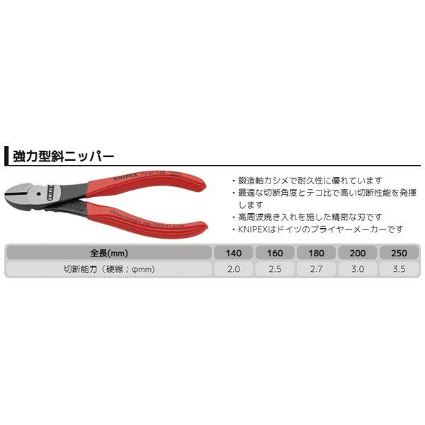 KNIPEX クニペックス 強力型斜ニッパー 硬線用 プラスチックコーティング 全長250mm 7401-250 工具 ツール DIY 作業工具_1