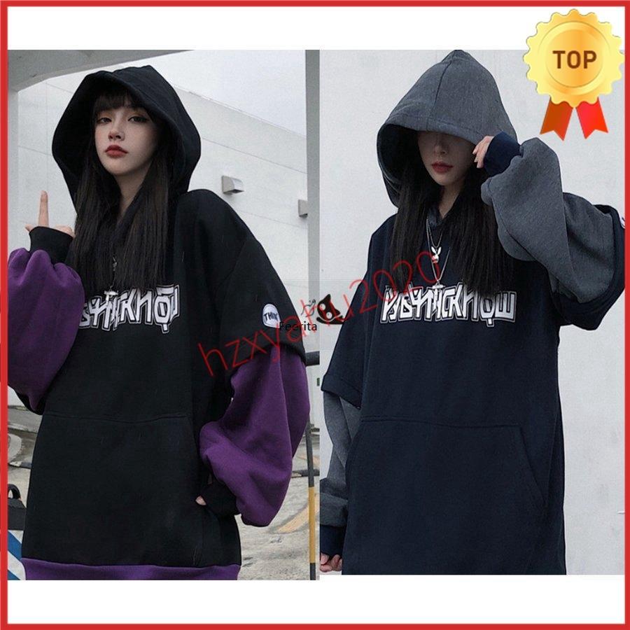 秋服 冬服 ロック 地雷系 レイヤード風パーカー 裏起毛 オーバー 秋服 冬服 ロック 地雷系 レイヤード風パーカー 裏起毛 オーバー