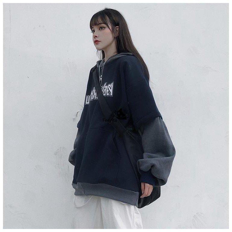 秋服 冬服 ロック 地雷系 レイヤード風パーカー 裏起毛 オーバー 秋服 冬服 ロック 地雷系 レイヤード風パーカー 裏起毛 オーバー