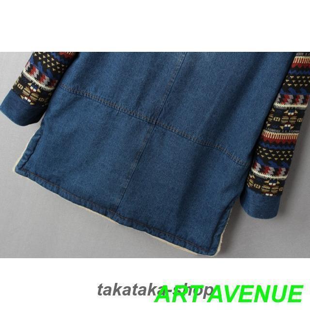 【大特価】裏ボア アウター デニムコート ボア レディース 秋 冬 デニムジャケット エスニック柄 フード コート カジュアル おしゃれ 大人可愛い 秋冬 韓国 |  | 10