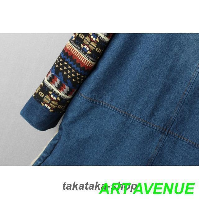 【大特価】裏ボア アウター デニムコート ボア レディース 秋 冬 デニムジャケット エスニック柄 フード コート カジュアル おしゃれ 大人可愛い 秋冬 韓国 |  | 09