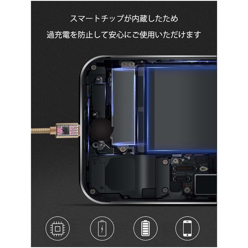 充電ケーブル ライトニング iPhone lightning Type-C 長さ 2m 3m 充電器 断線防止 急速充電 アイフォン 5color｜rinkunshop｜09