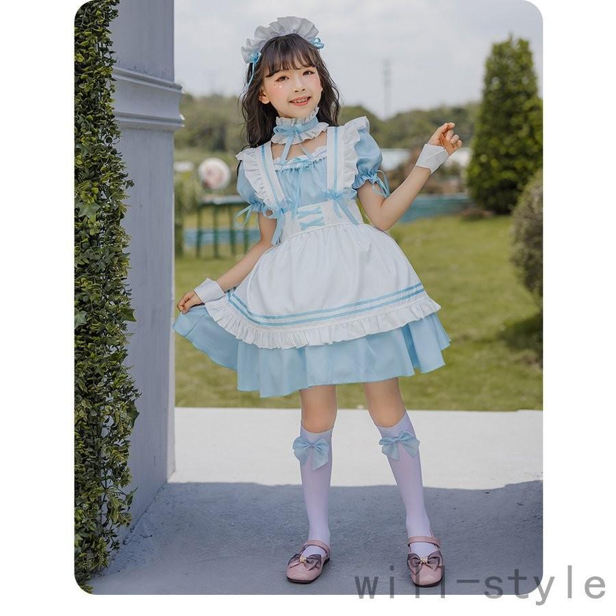 子供メイド服ロリータドレス姫様ワンピース女の子ゴスロリ キッズ ハロウィン仮装コスプレ衣装ドレスlolitaエプロン カチューシャ フルセット全店二点｜rinkunshop｜12