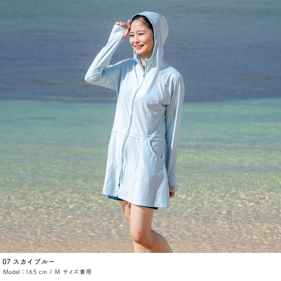 ロング丈ラッシュガード　UVカット ラッシュガード レディース パーカーロング丈 水着用 長袖 体型カバー