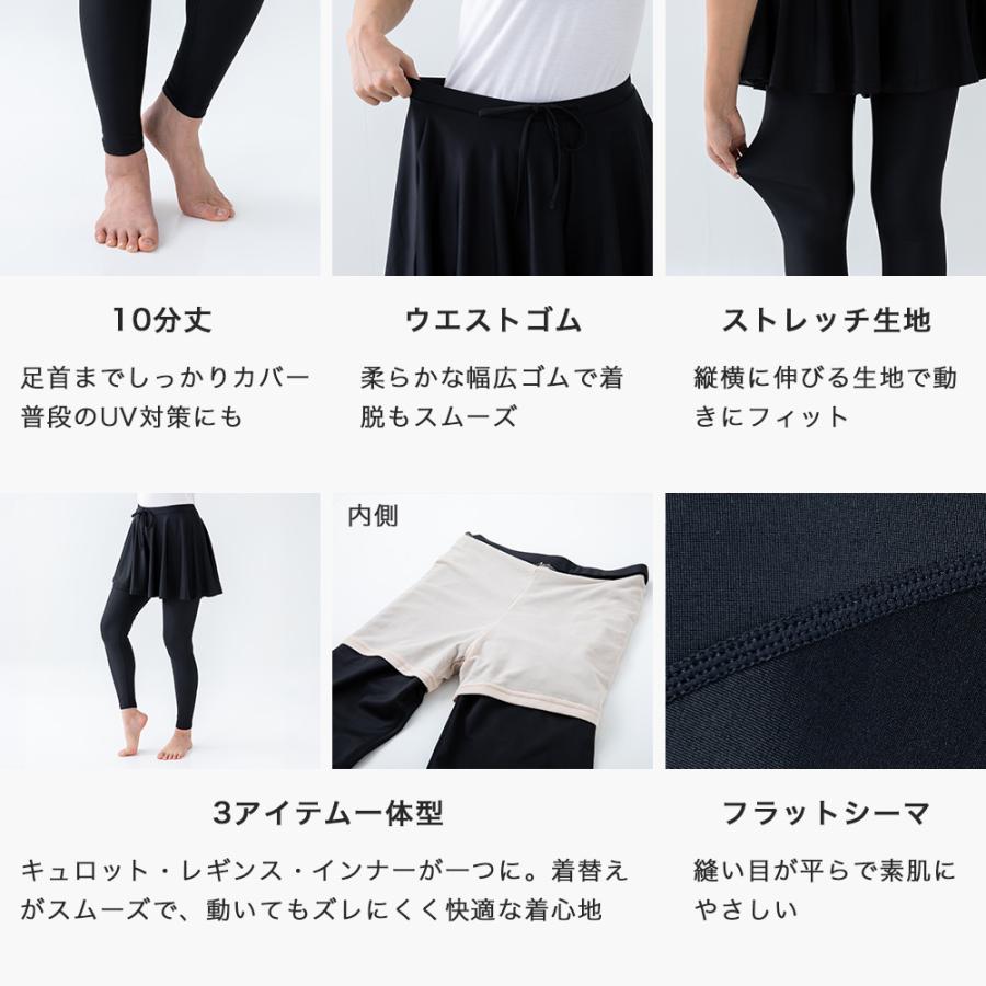 ラッシュガード レディース キュロットスカート付きレギンス 10分丈