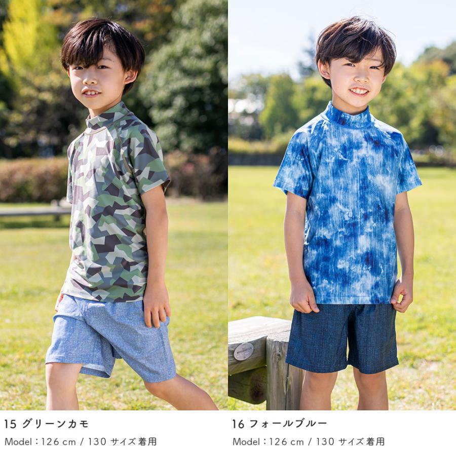 ゴルフ夏ラウンドネッククールスリム半袖、小さなスタンドカラー半袖トップス ラッシュガード キッズ 半袖Tシャツ 立ち襟 水着 男の子 女の子