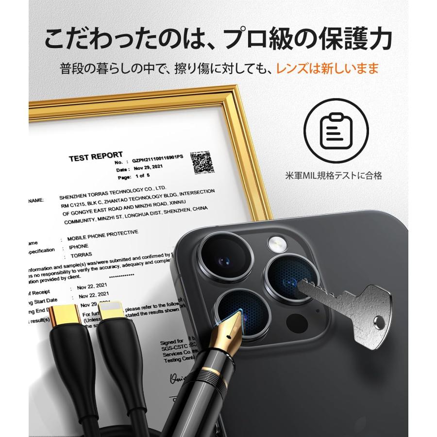 iPhone15Pro 15ProMax カメラフィルム TORRAS 正規品 強化ガラス 耐衝撃 黒縁取り 1セット ブラック LensGuard X0014L0WJ3｜rinokke｜03