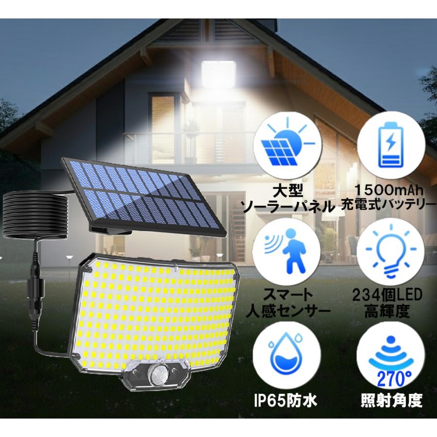 ソーラー ライト センサーライト 屋外 led 最新234個LED 大型ソーラー