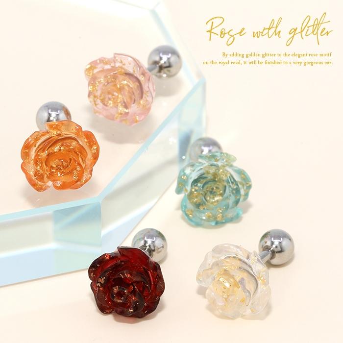 ボディピアス 軟骨 16G バラ ローズ 花 片耳用 ストレートバーベル ステンレス セカンドピアス レディース | 凛 RIN | 06