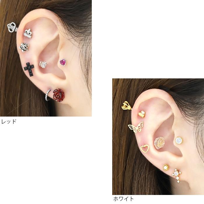 ボディピアス 軟骨 16G バラ ローズ 花 片耳用 ストレートバーベル ステンレス セカンドピアス レディース | 凛 RIN | 10