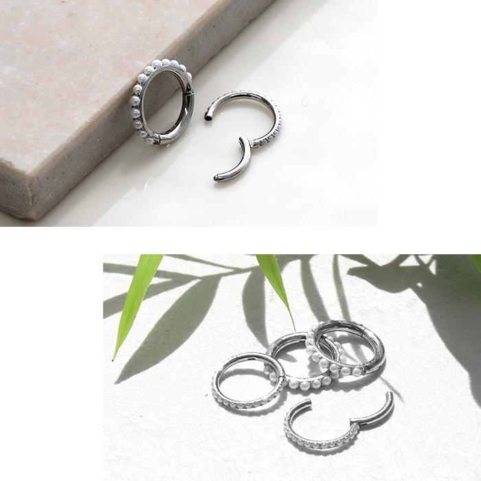 ワンタッチリング ボディピアス パール トラガス 16G 14G 軟骨 ピアス フープ 金属アレルギー対応 片耳用 | 凛 RIN | 02