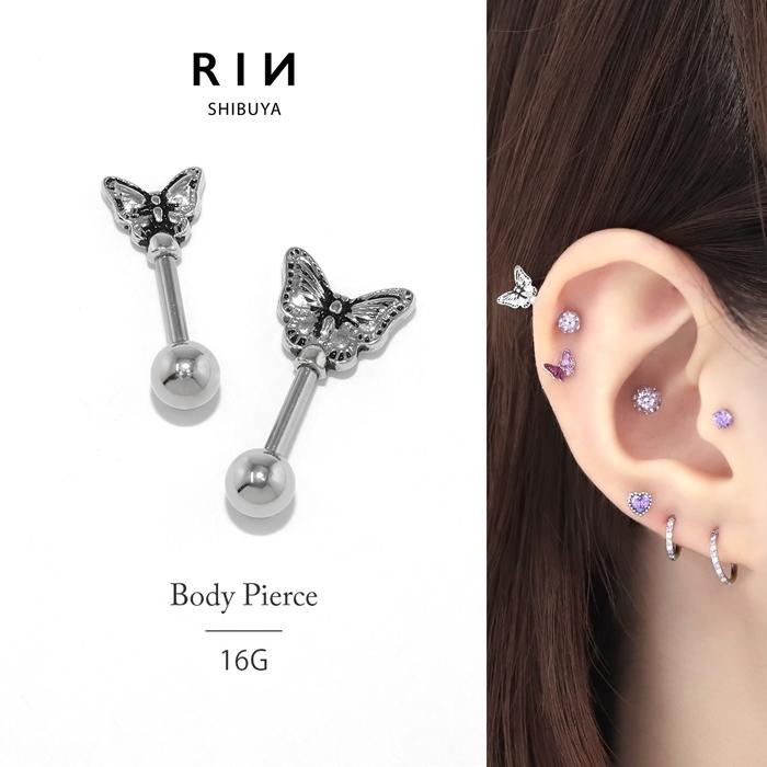 凛 RIN 軟骨ピアス 16G ボディピアス アンテナヘリックス 蝶