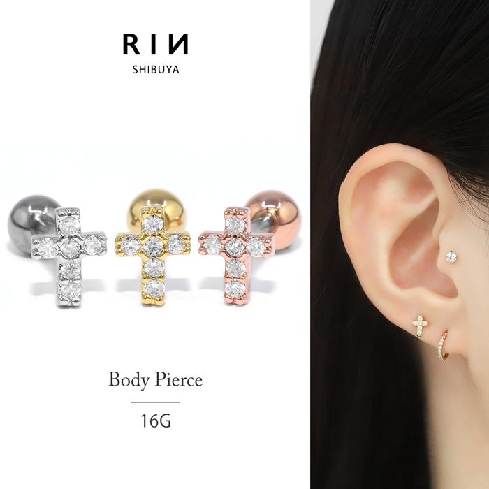 凛 RIN 軟骨ピアス 16G ボディピアス 十字架 クロス キラキラ