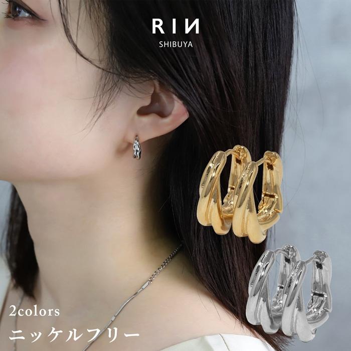 凛 RIN ピアス レディース フープ 18金 18Kコーティング 2連 凛 RIN ピアス レディース フープ 18金 18Kコーティング 2連